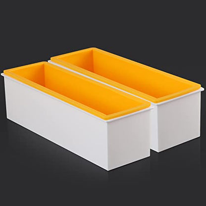 2 Pcs Loaf Soap Mold with Plastic Box, Flexible Silicone Rectangular Mold 42oz, Swirl Making Tool for DIY Soap, Handmade Candles, Resin Casting, Homemade Desserts (Yellow) - color: Yellow