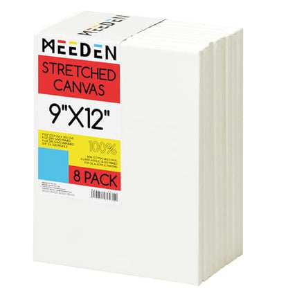 MEEDEN Stretched Canvas, 9 × 12 Inch, Pack of 8, Blank White Canvases for Painting, 100% Cotton, 10 oz Gesso-Primed, Pre-Stretched Canvas for Acrylic Oil Pouring & Airbrushing Painting - size: 9''x12''- 8 Pack