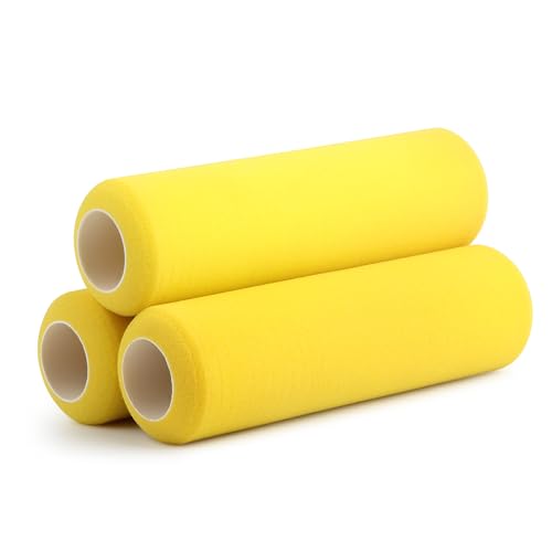 VOOMEY 9 inch Foam Paint Roller Cover(Blade-Cut Sponge), Pack of 3 | High Absorption 3/8" Nap Covers Foam Paint Roller 9 Inch, Paint Roller for Painting Walls - color: 3pcs yellow