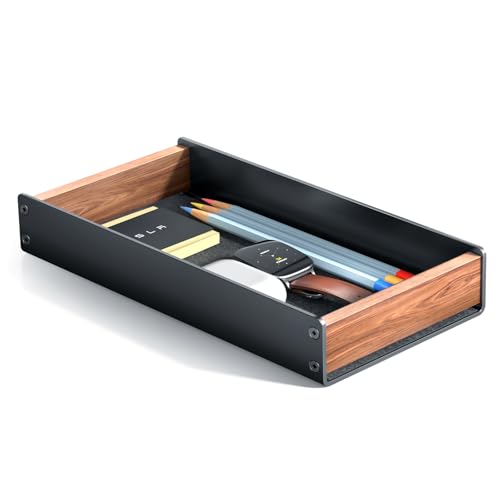 UPERGO Walnut & Aluminum Desk Drawer Organizer, Valet Tray Catchall for Men - style: desk drawer