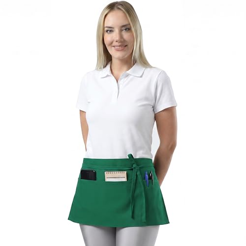 TOSHE Waist Apron 3 Pockets Waterdrop Resistant Cotton Server,Chef,Waitress - color: Green