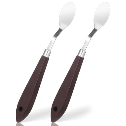 2 Pcs No.20 Palette Knife, 22mm Width Pallet Paint Spatula Stainless Steel Oval Art Spatula with Wood Handle Metal Paint Pallet Knife for Acrylic Painting Oil Canvas Mixing Spreading Cake Decorating