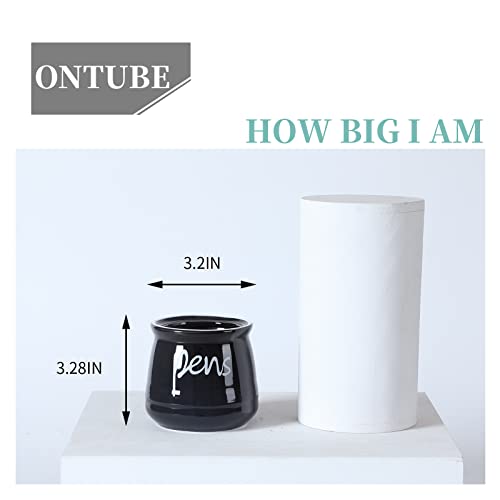 ONTUBE Porcelain Pens Holder Stand ,Ceramic Pencils Holder (Black) | Porcelain, ceramic, pen & pencil holder, sturdy, easy-clean, non-slip, compact, elegant, durable, versatile, white, modern - color: Black