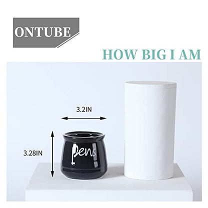 ONTUBE Porcelain Pens Holder Stand ,Ceramic Pencils Holder (Black) | Porcelain, ceramic, pen & pencil holder, sturdy, easy-clean, non-slip, compact, elegant, durable, versatile, white, modern - color: Black