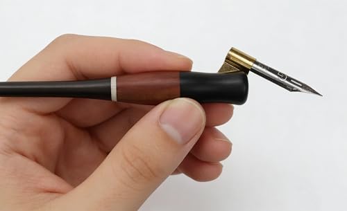 Wood Calligraphy Oblique Dip Pen Holder Set | Removable Nib Pen Handle with 5 Nibs for English Calligraphy Drawing Comic, Black - color: Black