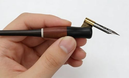Wood Calligraphy Oblique Dip Pen Holder Set | Removable Nib Pen Handle with 5 Nibs for English Calligraphy Drawing Comic, Black - color: Black