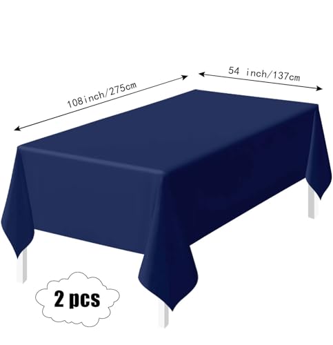 HEIPINIUYE 2 Pack Navy Blue Tablecloth Disposable 54 x 108 Inch Navy Blue Plastic Table Cloth Disposable Waterproof Rectangle Table Cover for Party Birthday Camping Picnic Tablecloths - color: Navy Blue Rectangle Tablecloth, size: 2 Pack