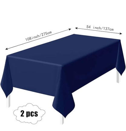 HEIPINIUYE 2 Pack Navy Blue Tablecloth Disposable 54 x 108 Inch Navy Blue Plastic Table Cloth Disposable Waterproof Rectangle Table Cover for Party Birthday Camping Picnic Tablecloths - color: Navy Blue Rectangle Tablecloth, size: 2 Pack