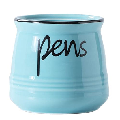 ONTUBE Porcelain Pens Holder Stand ,Ceramic Pencils Holder (Turquoise) | Porcelain, ceramic, pen & pencil holder, sturdy, easy-clean, non-slip, compact, elegant, durable, versatile, white, modern - color: Turquoise