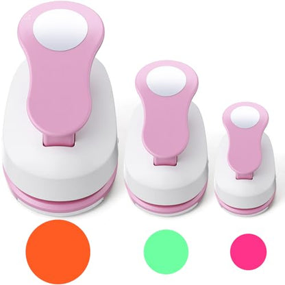 CHENGU 3 Pack Circle Hole Punch 2"/1"/0.6", Pink | Paper Craft Cutters for Card Making, Shape Punches for Scrapbooking, Includes 10 Sheets Stickers, Photo Album DIY Projects - color: Pink, style: Circle