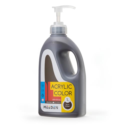 MEEDEN Burnt Umber Acrylic Paint: 1 L /33.8 oz Satin Liquid Paint with Pump Lid - Soft Body Art Paints for Canvas, Studio, School, Wall & Poured Paintings - color: Burnt Umber