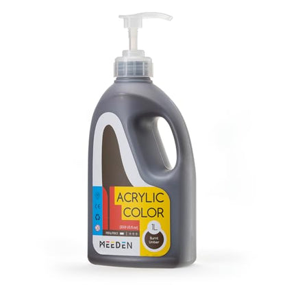 MEEDEN Burnt Umber Acrylic Paint: 1 L /33.8 oz Satin Liquid Paint with Pump Lid - Soft Body Art Paints for Canvas, Studio, School, Wall & Poured Paintings - color: Burnt Umber