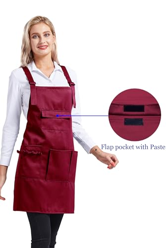 Nanxson Apron with Pockets Cross Back Apron for Hair Stylist Gardening - color: Dark Red
