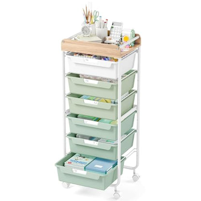 APEXCHASER Rolling Craft Storage Cart with 6 Drawers, Art Cart,Green - color: Green, size: 6-Drawers