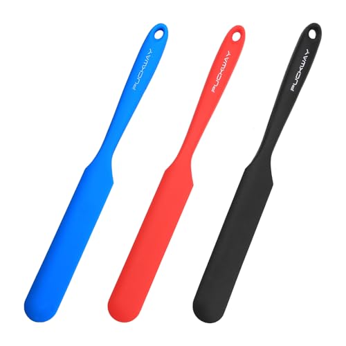 3pcs Silicone Jar Spatulas 10in Long Skinny Heat-Resistant, Narrow Spatula Set for Scraping Peanut Butter, Sourdough, Jam in Small Containers, Blenders & Baking (Black & Red & Blue) - color: Black & Red & Blue