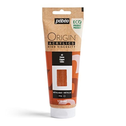 PEBEO Origin Acrylics 120ml Acrylic Paint, Copper | Warm copper metallic sheen on a matte base — dense heavy body acrylic for knife texture and brushwork, French eco-tube. - color: Copper