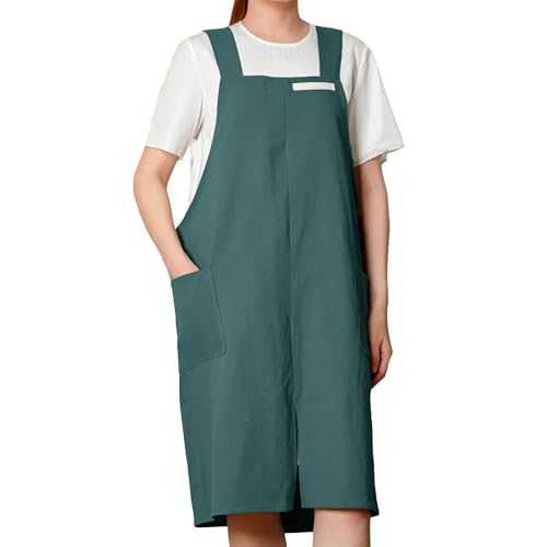Cotton Apron for Women with Pockets, Cross Back Gardening Apron for Cooking, Baking and Cleaning - color: Teal