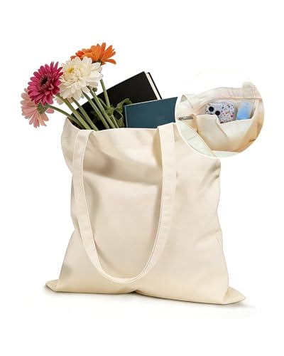 Canvas Tote Bag with Zipper for Women, Halloween Trick or Treat Bags Bulk | 13.8" x 15.3" Fashionable Two-Tone Cotton Tote Bag for Crafts, DIY Your Creative Designs - color: [A2] Beige