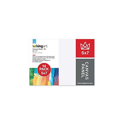 KINGART 820-14 Canvas Panels, 100% Cotton Pre-Primed Gesso Boards for Acrylic, Oil & Mixed Media, White, 5" x 7", Pack of 14 - color: White, size: 5" x 7"