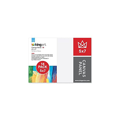 KINGART 820-14 Canvas Panels, 100% Cotton Pre-Primed Gesso Boards for Acrylic, Oil & Mixed Media, White, 5" x 7", Pack of 14 - color: White, size: 5" x 7"