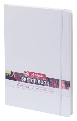 Talens Art Creation Sketchbook White 21X29,7 cm, 140 Grams | Hard-Bound Pocket Notebook, 140 GSM/94 lbs Paper, Acid-Free Blank Cream Paper, Ribbon Bookmark and Elastic Closure - color: white, size: 21×30cm