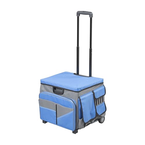Folding Mobile Utility Cart, Canvas Organizer Bag, Blue/Grey - color: Blue/Grey