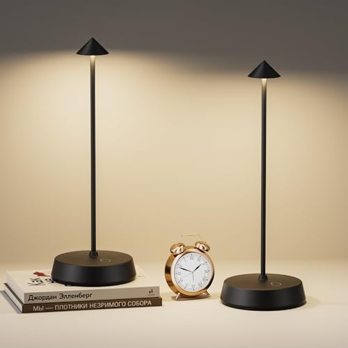 Cordless Touch Table Lamp Rechargeable LED Battery Operated 6000mAh | Dimmable Waterproof Small Lamp Portable Wireless Table Light for Dining Room Restaurant Bar Indoor/Outdoor Use Black-2PC - color: Black-2PC
