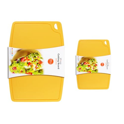 Liflicon Thick Silicone Cutting Boards for Kitchen Silicone Chopping Boards/Mats Set of 2 Extra Large14.6''x10.43'', Mini 9.1”x7.1” Non-slip Deep Drip Juice Groove, Dishwasher Safe-Yellow - color: Yellow, size: 9.1"L x 7.1"W & 14.6"L x 10.4"W