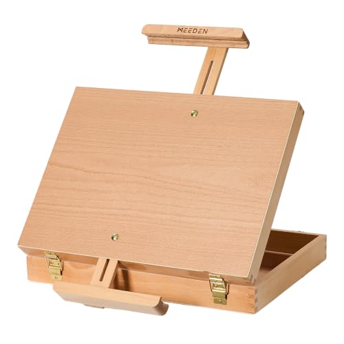 MEEDEN Table Top Easel for Painting: Wooden Portable Tabletop with Storage - color: Natural