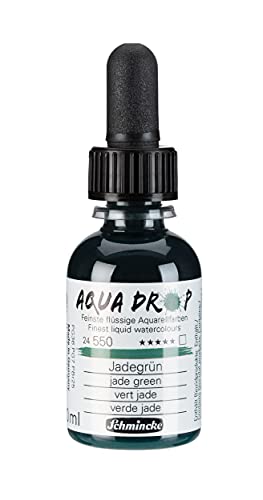 Schmincke - AQUA DROP, liquid, pigment-based watercolour, jade green in 30 ml pipette bottle, 24550034, for watercolorpainting, urban sketching, calligraphy, handlettering, lightfast - color: 550 Jade Green
