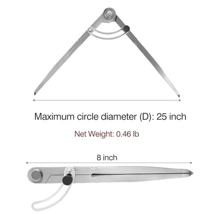 8 inch Metal Compass Scribe, Alloy Professional Woodworking Compass with Wing | Metal Divider, Compass Geometry Tool, Metal Leather Work Scribe Tool Woodworking Drafting Carpenter Compass for Geometry - size: 8 inch without pencil holder