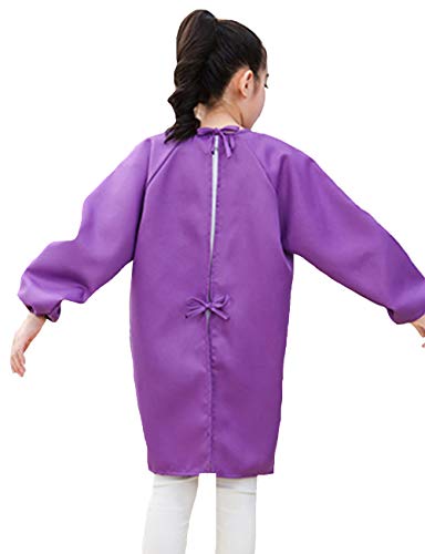 Lauthen.S 2 Pack Kids Art Smocks, Long Sleeve Artist Painting Aprons - color: Blue + Purple, size: L(8-12 Years)