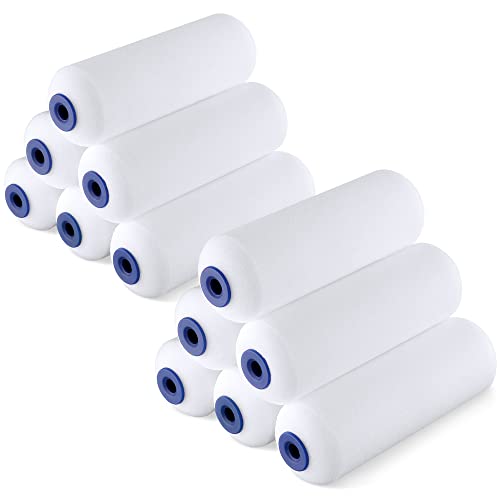 WORKPRO 4" Foam Paint Roller, 12-Pack Small Paint Rollers | High-density Foam, Smooth Bubble-Free Finish, Works With Most Paints & Coatings, Ideal For Cabinets, Doors & Furniture - size: 4 inch