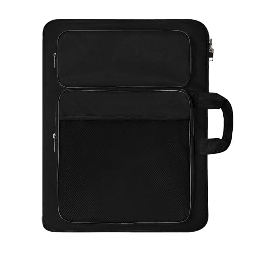 TreochtFUN Art Portfolio Kids Artwork - Artist Bag 15 X 18 in Small | for Child Artwork 8K Organizer,A3 portfolio Case For Carrying Artwork With Tote And Backpack (Black) - color: Black