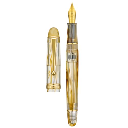 Asvine V126 Vacuum Filling Fountain Pen Fine Point, Brown Swirl Transparent Acrylic Pen Gift Case - color: Brown Swirl, style: Fine Point