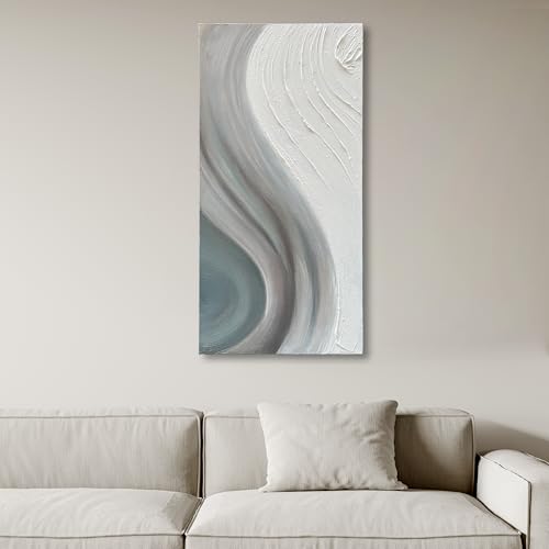 Art Hand-Painted White and Grey Gradient Texture Abstract Oil Painting, 48x24-inch Vertical Canvas Painting, Home and Office Wall Decoration Art - color: Yi114