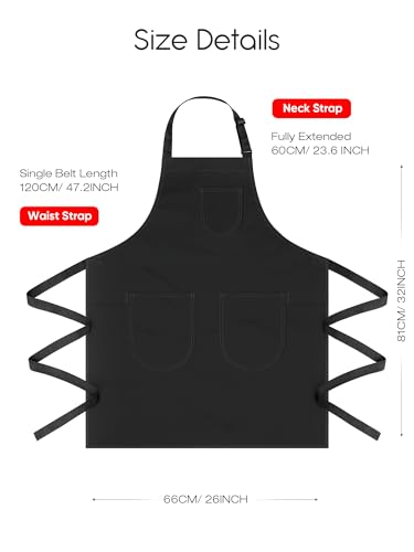 Unisex Apron with Pockets for Cooking, Salon & Art - 100% Cotton Adult Kitchen, Chef, Stylist Apron (Black) - color: Black