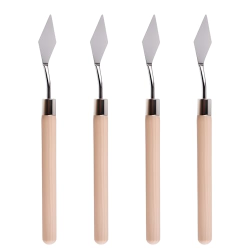 4 Pcs Palette Knife, Mini Pointed Head Spatula, Basswood Handle | Stainless Steel Painting Knife, Oil Paint Metal Knives, Pallet Painting Knives for Oil, Acrylic and Canvas Drawing