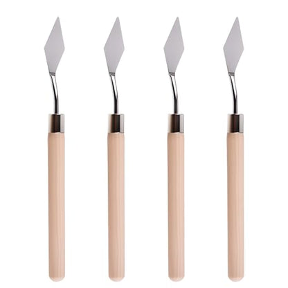 4 Pcs Palette Knife, Mini Pointed Head Spatula, Basswood Handle | Stainless Steel Painting Knife, Oil Paint Metal Knives, Pallet Painting Knives for Oil, Acrylic and Canvas Drawing
