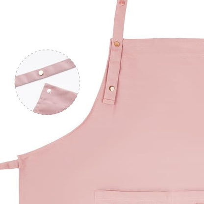 Tosewever Art Aprons for Women Painting Pottery Baking, Mens Buckle Straps Kitchen Apron with Pockets for Chef Cooking - color: Pink