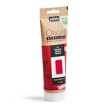 PEBEO Origin Acrylics 120ml Matte Acrylic Paint, Carmine Red | Deep crimson matte heavy-body acrylic - holds brush and knife marks for impasto on canvas; 100% recycled binder. - color: Carmine Red