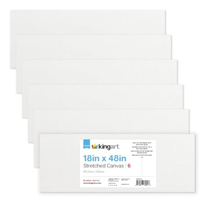 KINGART 851-6 Stretched White Canvas for Painting, 18 x 48 Inch, Pack of 6 | 100% Cotton Canvas, Triple Primed Acid-Free Gesso, Ready to Paint, Back-Stapled, Pine Bars - size: 18 x 48 Inch