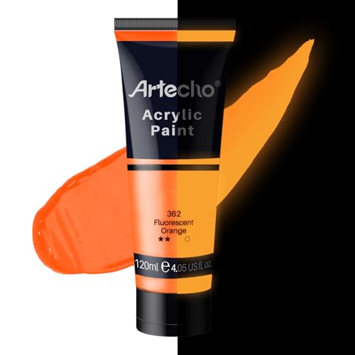 Artecho Fluorescent Orange Acrylic Paint 120ml /4.05oz Tube | Semi Glossy Finish, High Pigment Rich Color Craft Paint for Canvas, Fabric, Non-Toxic - color: Fluorescent Orange, size: 4.05 Fl Oz (Pack of 1)
