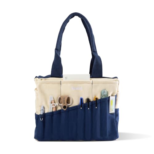 Soolla Studio Bag: Art Supply Storage Organizer & Pottery Tool Bag, Washable Tote, Yarn Bag, Crochet, 30 Pockets, 15+ Colors - color: Marina