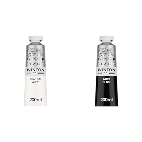 Winsor & Newton Winton Oil Colour Bundle, 2 x 200ml (6.75-oz) Tubes, Titanium White & Ivory Black