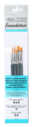Winsor & Newton Foundation Watercolour Brush Set, SH, 6 Pack - size: Round 1, 5 & 6, Flat 3 & 4, Filbert 2