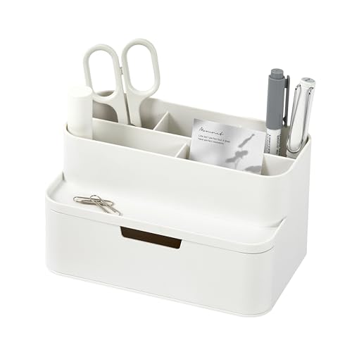BLUE GINKGO Compact Desk Organizer, White, Made in Korea | 5 Compartments. Half Drawer. Space-Saving. - color: WHITE, size: Compact