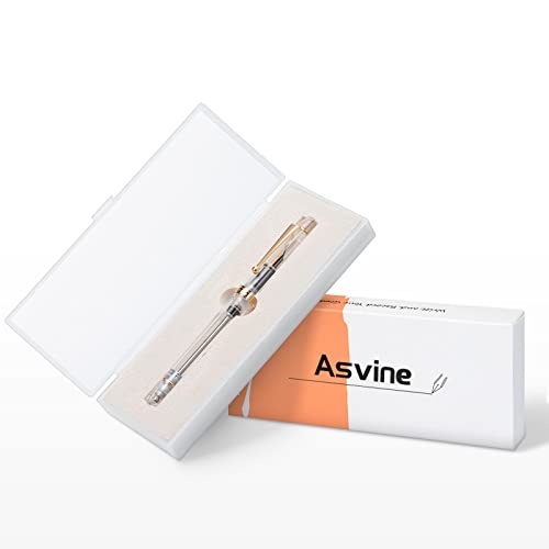 Asvine V126 Vacuum Filling Fountain Pen, Clear Demonstrator Acrylic Stub Nib 1.1mm Calligraphy Art Drawing with Case Set - color: Transparent clear, style: Stub Nib