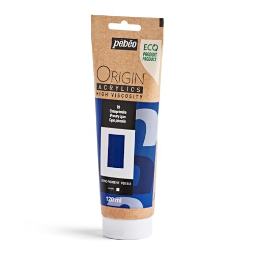 PEBEO Origin Acrylics 120ml Matte Acrylic Paint, Primary Cyan | Mixing-primary blue acrylic paint - matte, high viscosity, intense lightfast color, builds a full gamut, 100% recycled binder - color: Primary Cyan