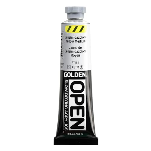 GOLDEN OPEN Slow-Drying Acrylics, Benzimidazolone Yellow Medium, 2 fl. oz. | Artist grade acrylic paint with extended working time for blending, glazing, and traditional painting techniques. - color: Benzimidazolone Yel Med, size: 2 Fl Oz (Pack of 1)